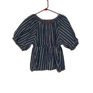 Old Navy Navy and White Striped Peasant Blouse